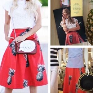 Ann Taylor Pineapple Print Skirt With Pockets, Aline Flared, Sz 12